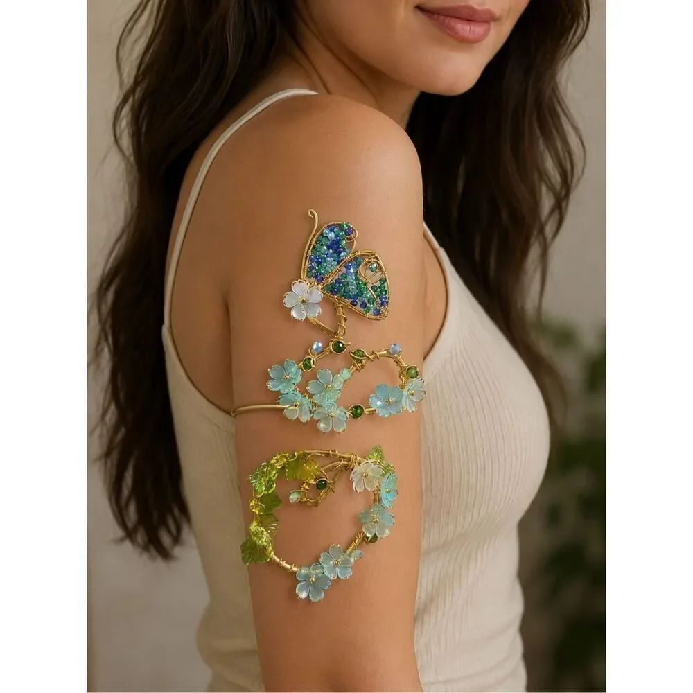 Woodland Magic adjustable butterfly gold tone floral arm cuff whimsical fairy co